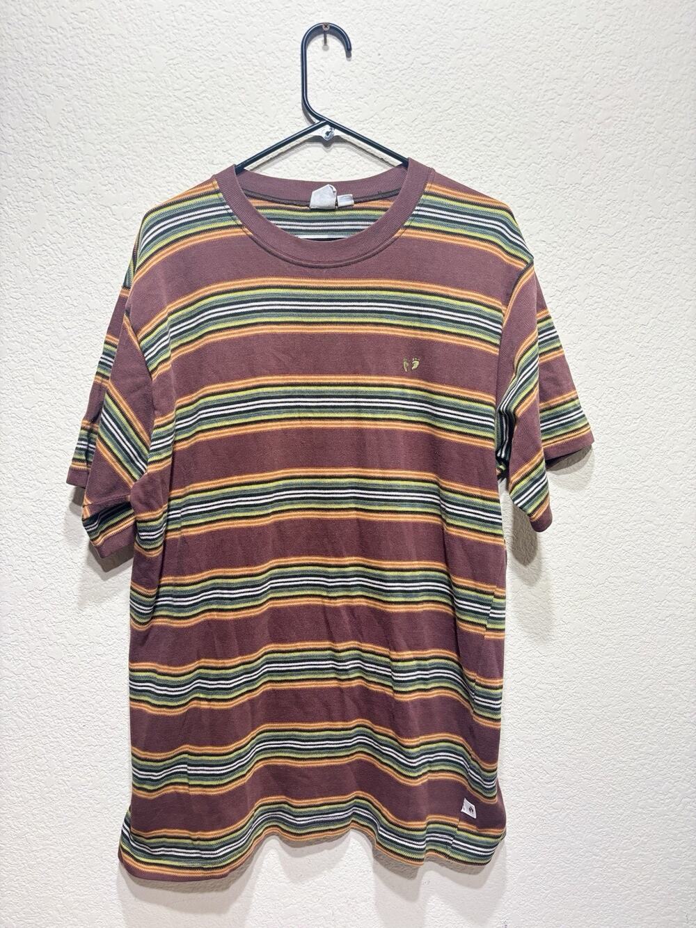 Vintage Hang Ten 10 Striped T-Shirt Large Brown
